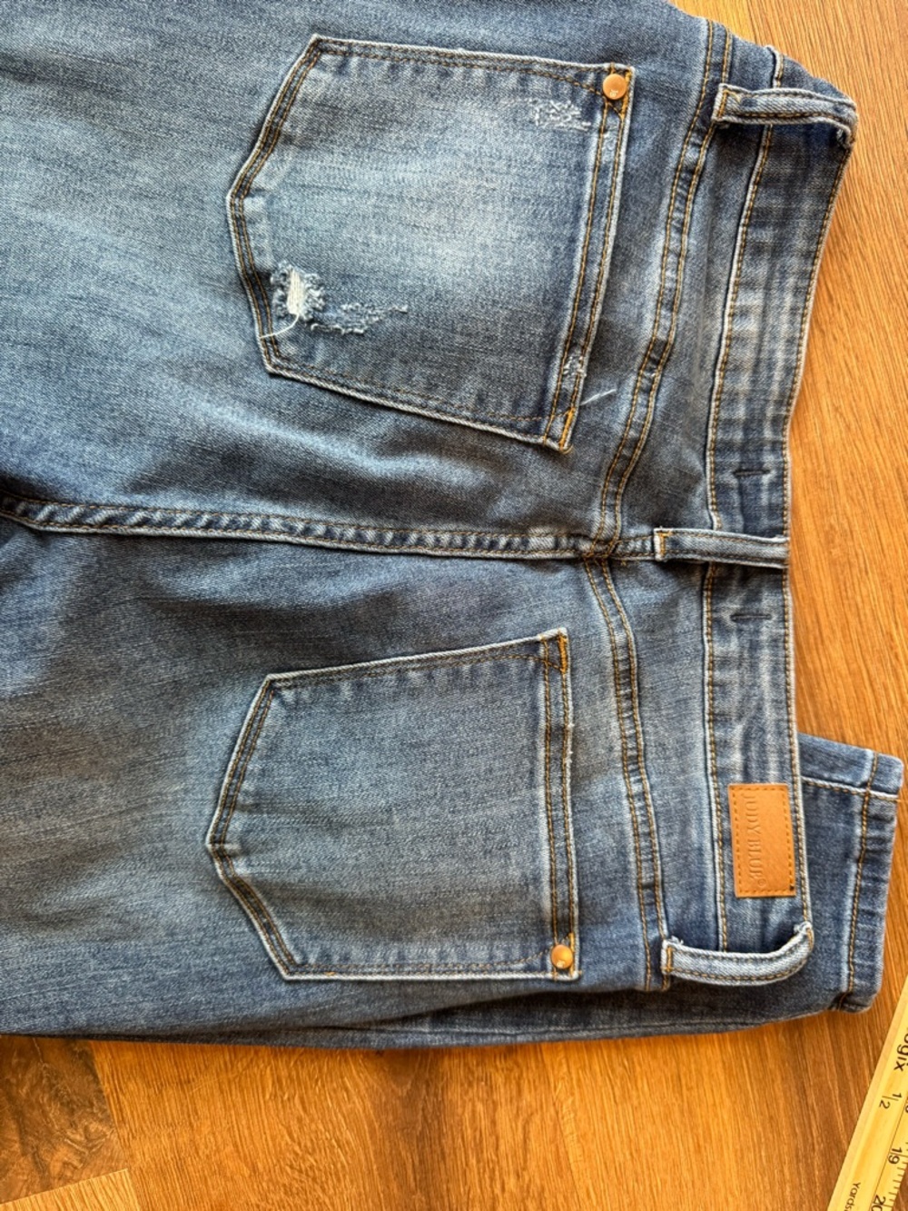 Judy Blue Blue Skinny Jeans with Red Plaid Patch Accents - Picture 6 of 7